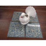 4 vintage tiles and porcelain bird