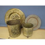 Brass buckets and plate etc