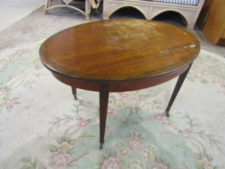 Mahogany inlaid occasional table on castors