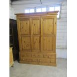 Solid pine 2 door wardrobe with 5 drawers to base H210cm W162cm D62cm approx