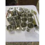 Metalware tea set with tray and goblets and part companion set