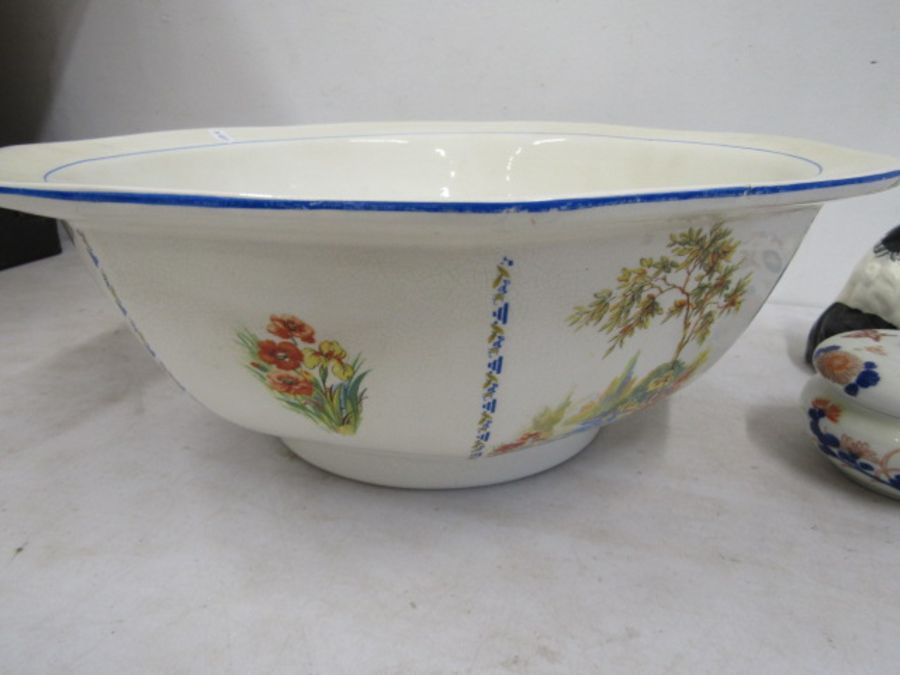 A large bowl ,single mantel dog and trinket pot - Image 2 of 5