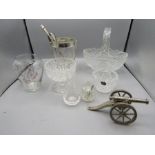 Bohemia crystal vase, cut glass bowls, glassware and a silver plate cannon