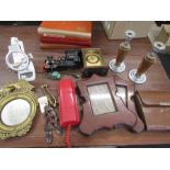 collectors lot to include retro phone, candlesticks, mirror etc