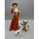 Goebel lady and cat plus Limoges bird