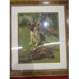 Terence spaniel with pheasants and hare framed print