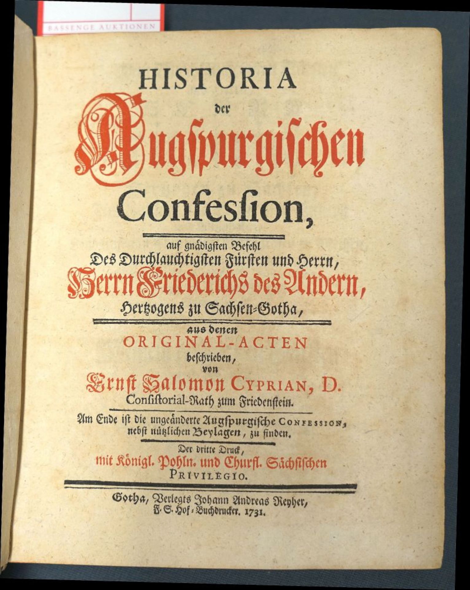 Cyprian, Ernst Salomon: Historia der Augspurgischen Confession