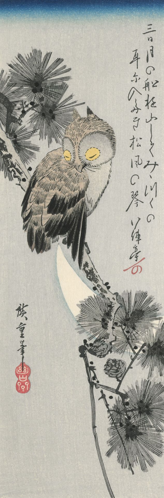 Hiroshige, Utagawa: Die Eule vor dem Halbmond. 