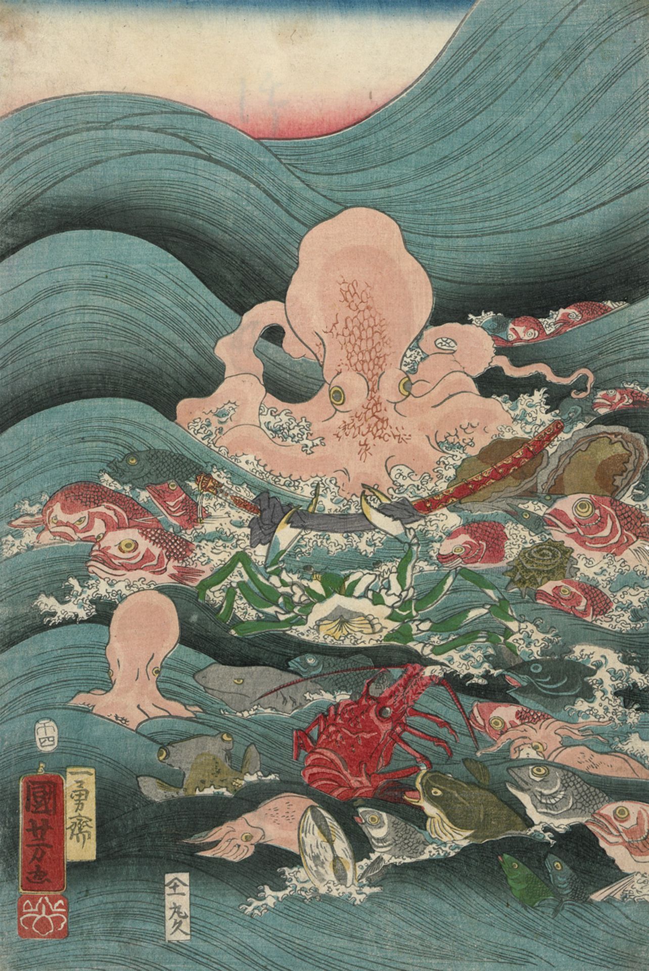 Kuniyoshi, Utagawa: Umi no dobutsu Marukyu (Die Bewohner des Meeres). 