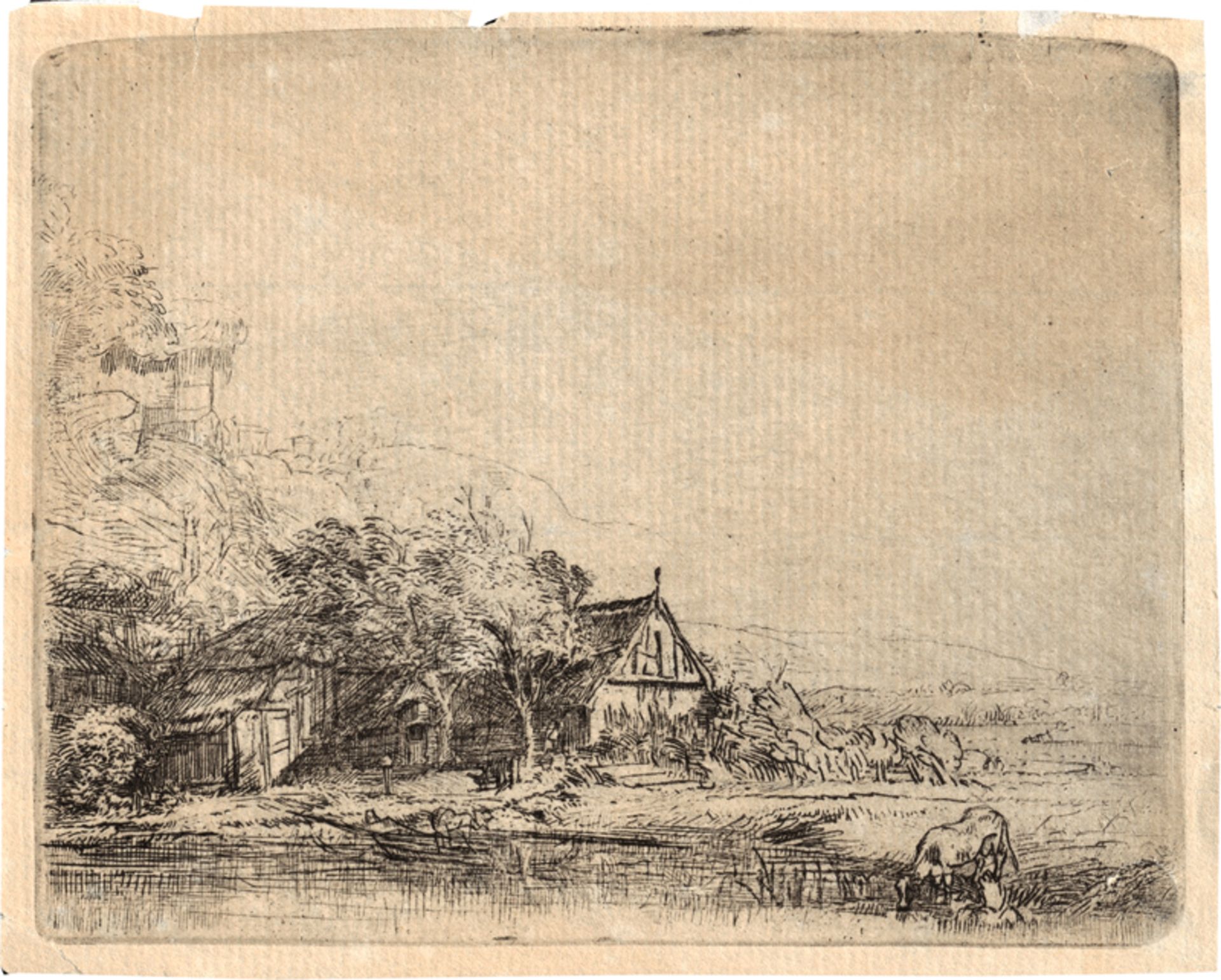 Rembrandt Harmensz. van Rijn: Die Landschaft mit der saufenden Kuh