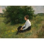 Seeger, Hermann: Junge Frau in einer Sommerwiese sitzend