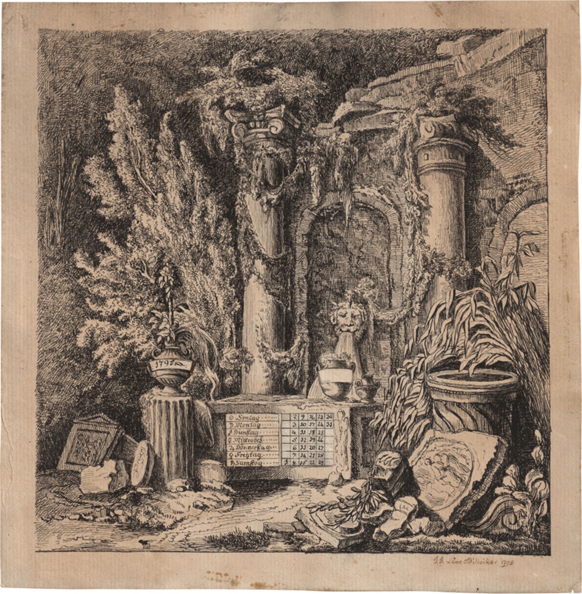 Billwiller, Johann Jakob Lorenz: Ruinencapriccio mit Kalender