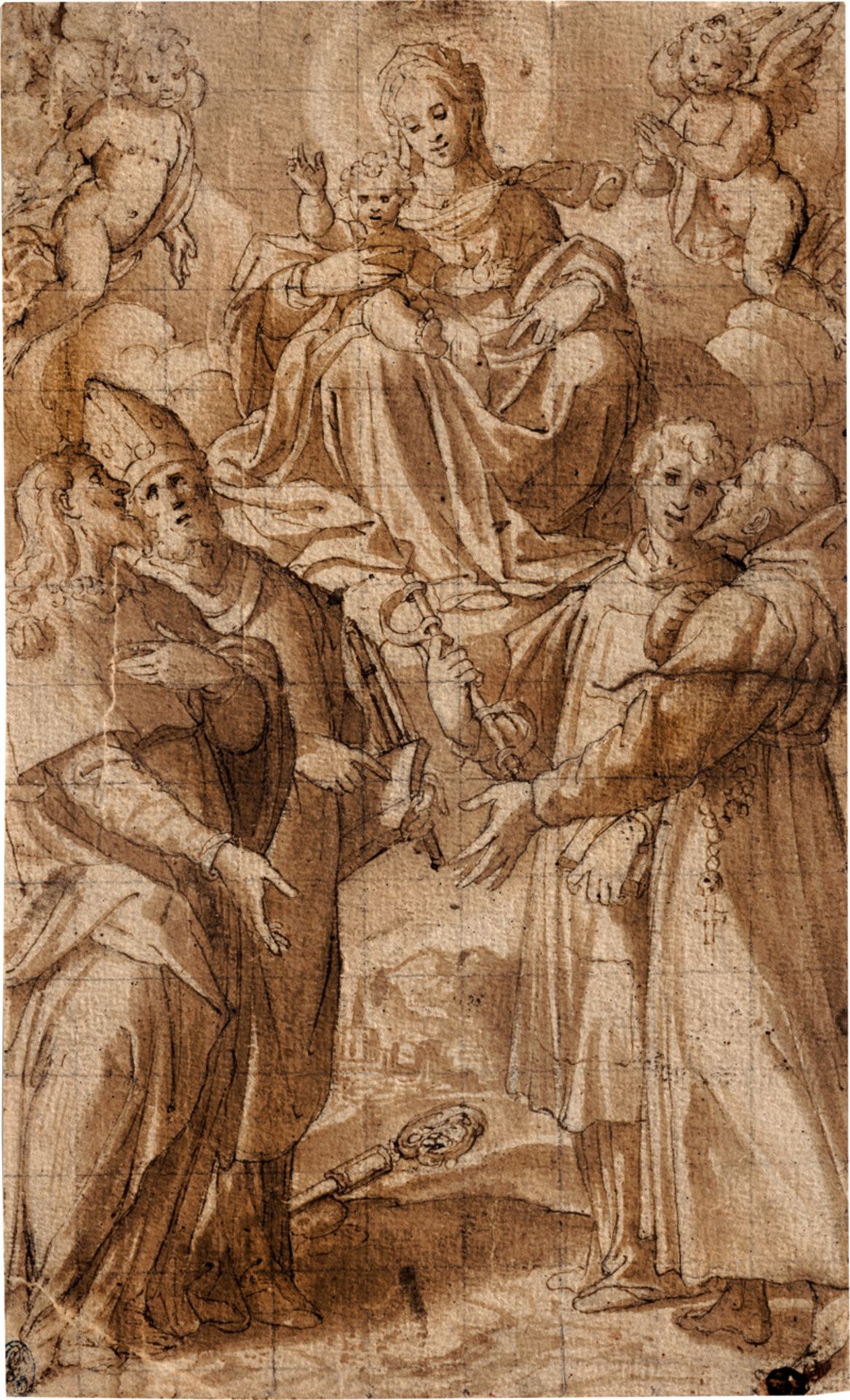 Procaccini, Camillo: Madonna mit Kind auf Wolken thronend und vier Heilige