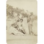 Gloeden, Wilhelm von: Group of nude youths in front of Arcadian landscape