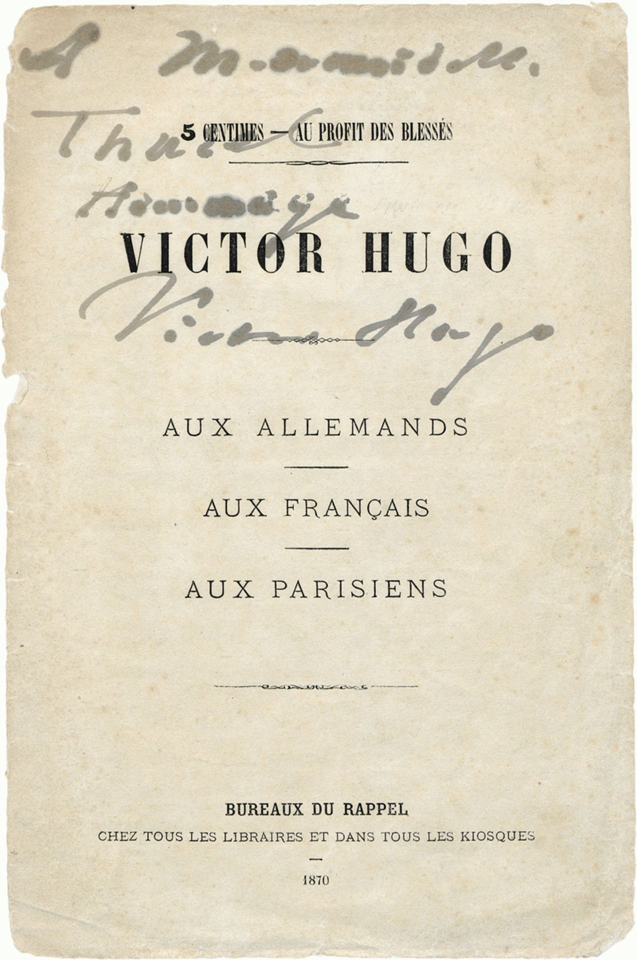 Hugo, Victor: Broschüre mit Widmung