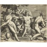 Sadeler I, Raphael: Sine Cerere et Baccho friget Venus: Bacchus, Venus und C...