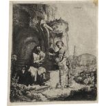 Rembrandt Harmensz. van Rijn: Christus und die Samariterin zwischen Ruinen