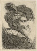 Castiglione, Giovanni Benedetto: Der Mann mit langem Bart, Kopfbedeckung und Fellmantel, ...