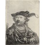 Rembrandt Harmensz. van Rijn: Selbstbildnis mit federgeschmücktem Barett