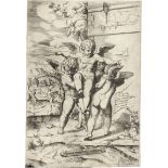 Vico, Enea - zugeschrieben: Vier Putti in einer Landschaft mit Apoll und Daphne