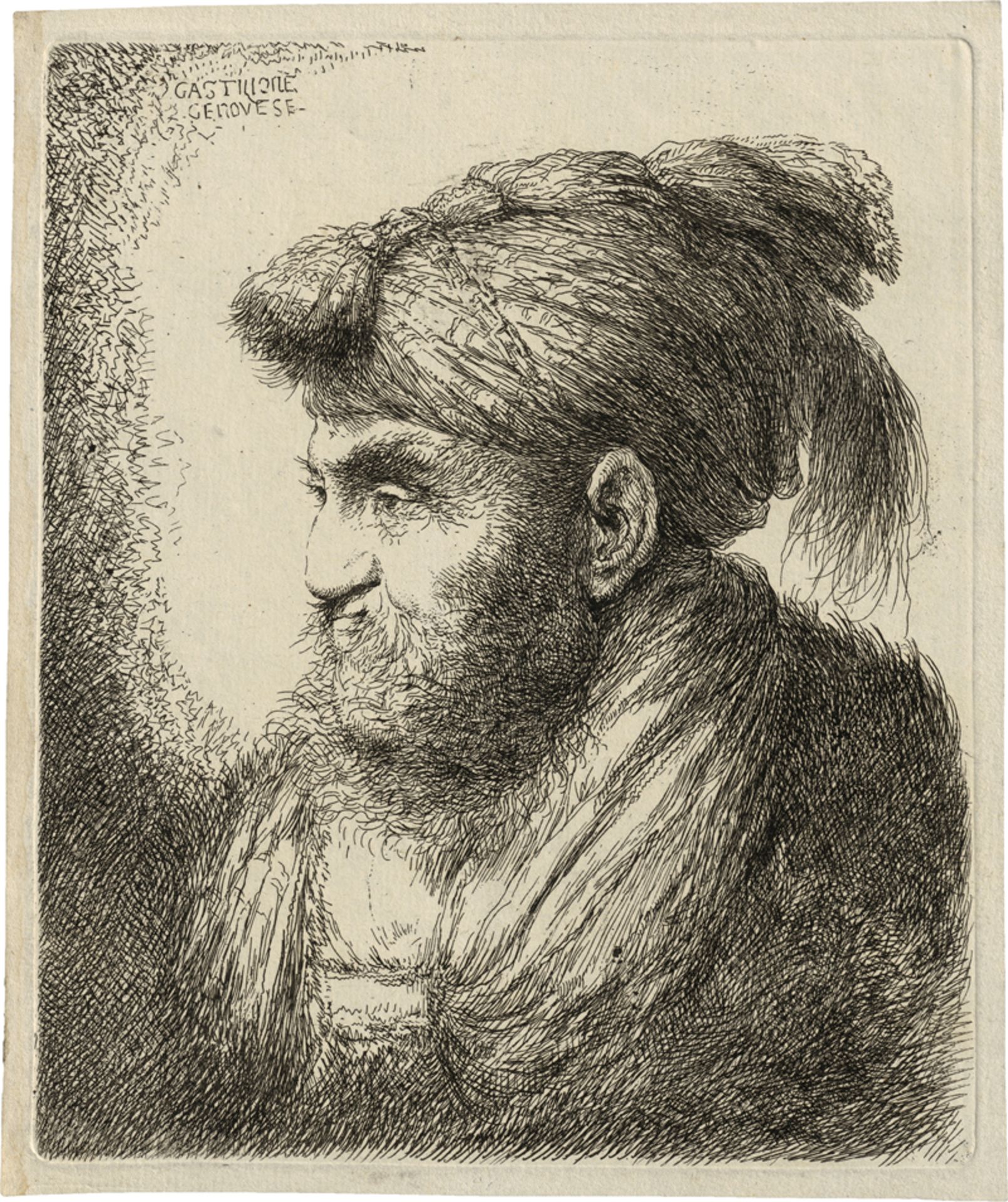 Castiglione, Giovanni Benedetto: Der Mann mit Bart und Turban, nach links