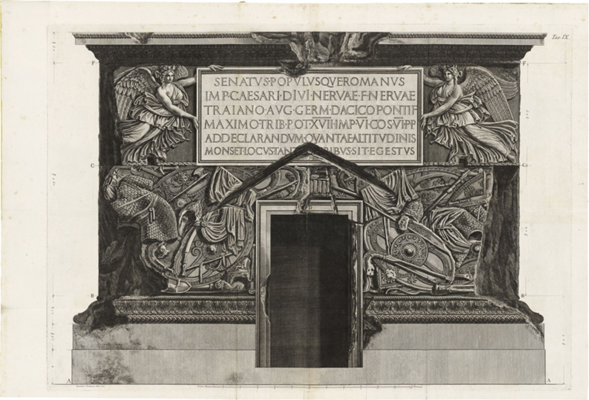 Piranesi, Giovanni Battista: Piedestal, Tür und Inschriften der Trajanssäule