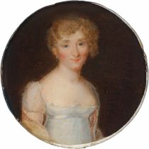 Gérard, Marguerite - zugeschrieben: Miniatur Portrait einer blonden jungen Frau in weißem Kl...