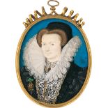 Hilliard, Nicholas: Miniatur Portrait einer jungen Frau mit schwarzer Haube ...