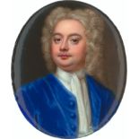 Zincke, Christian Friedrich: Miniatur Portrait eines jungen Mannes in blauer Jacke un...