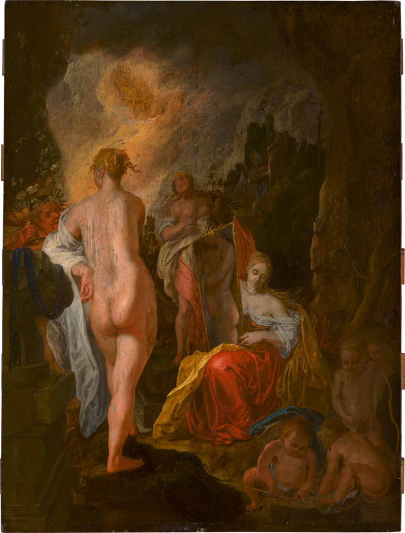 Flämisch: um 1600. Venus mit spiegelhaltender Gefährtin, Bacchus, ...