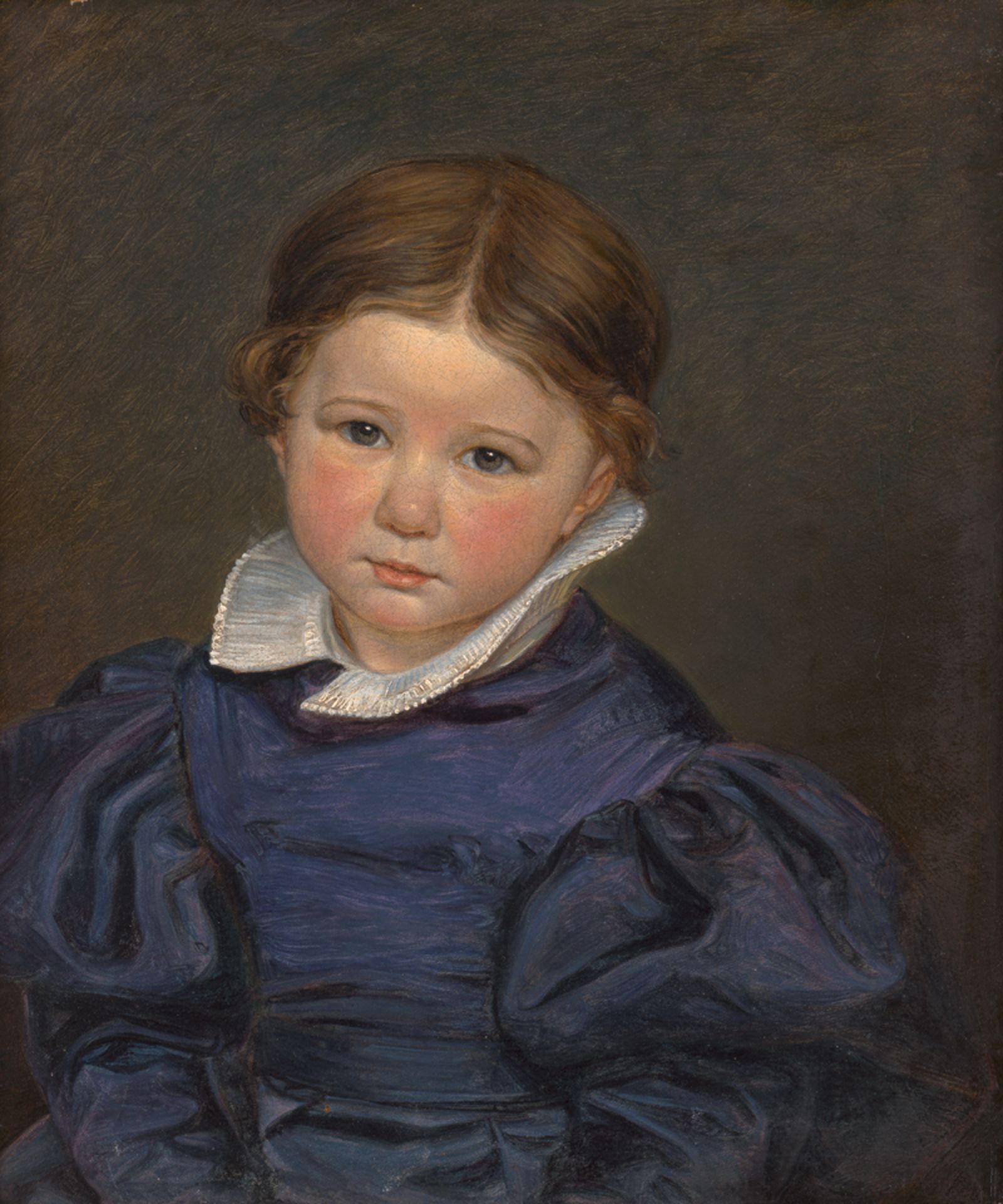 Münchner Schule: um 1830. Bildnis eines Mädchens im violetten Kleid mit w...