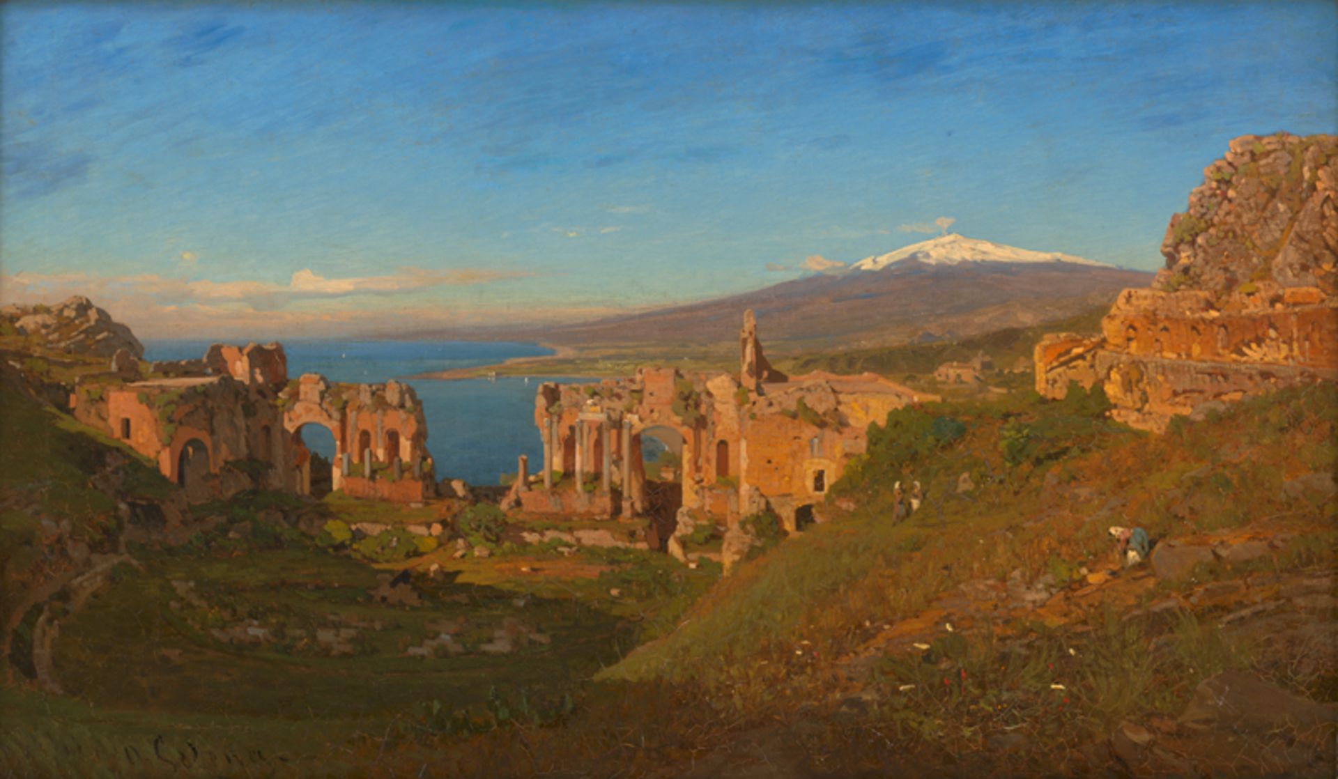 Geleng, Otto: Das antike Theater von Taormina mit Blick auf den schnee...