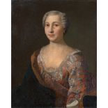 Deutsch: um 1760. Bildnis einer adeligen Dame im Brokatkleid