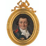 Gérard, Marguerite: Miniatur Portrait eines Mannes in blauer Uniform mit rot...