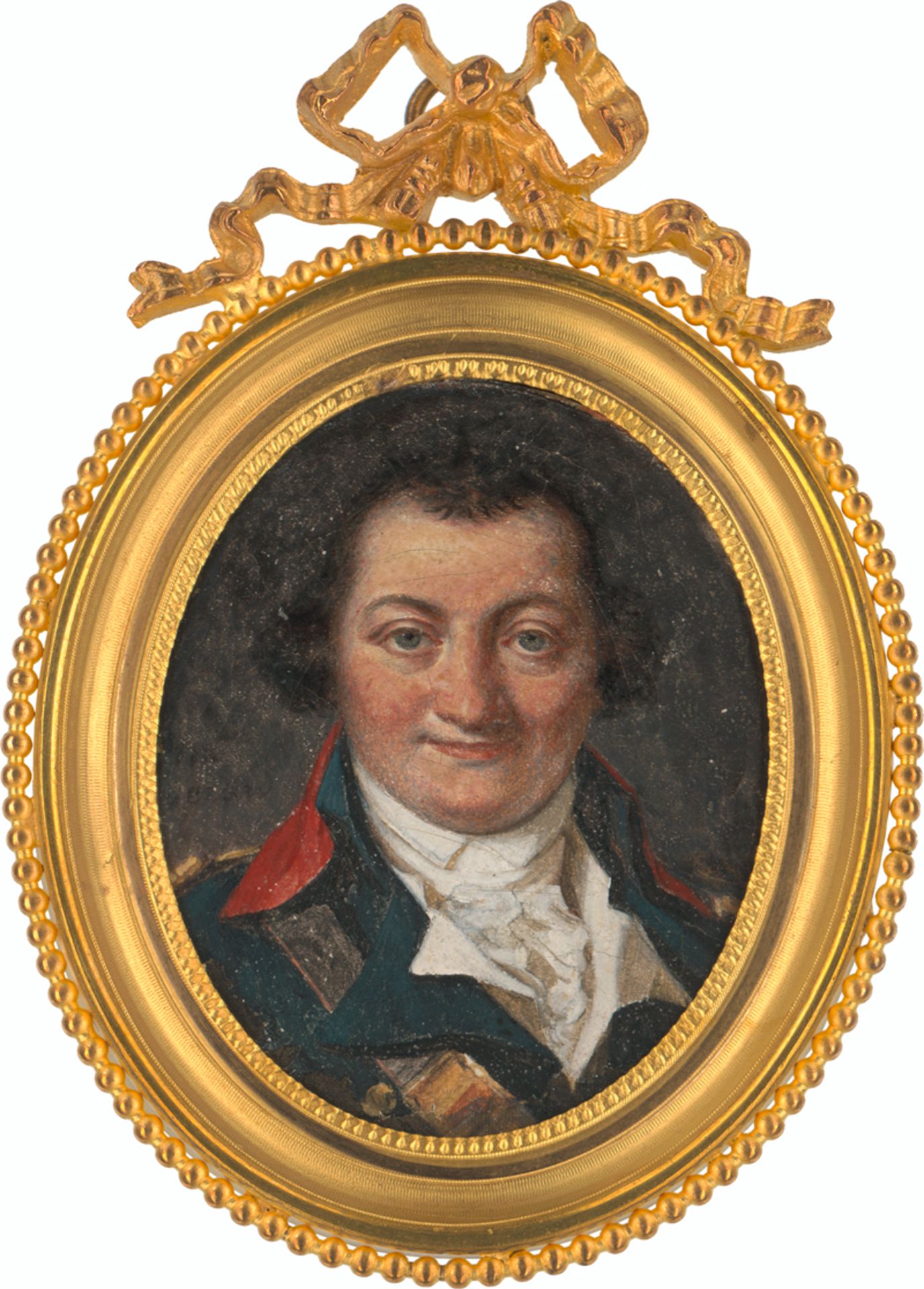 Gérard, Marguerite: Miniatur Portrait eines Mannes in blauer Uniform mit rot...