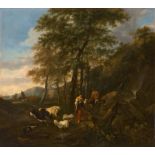 Begeyn, Abraham Jansz.: Südliche Landschaft mit Viehhirten vor einem Felshang mi...