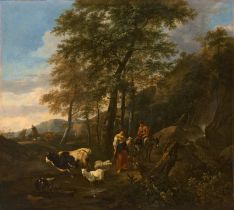 Begeyn, Abraham Jansz.: Südliche Landschaft mit Viehhirten vor einem Felshang mi...
