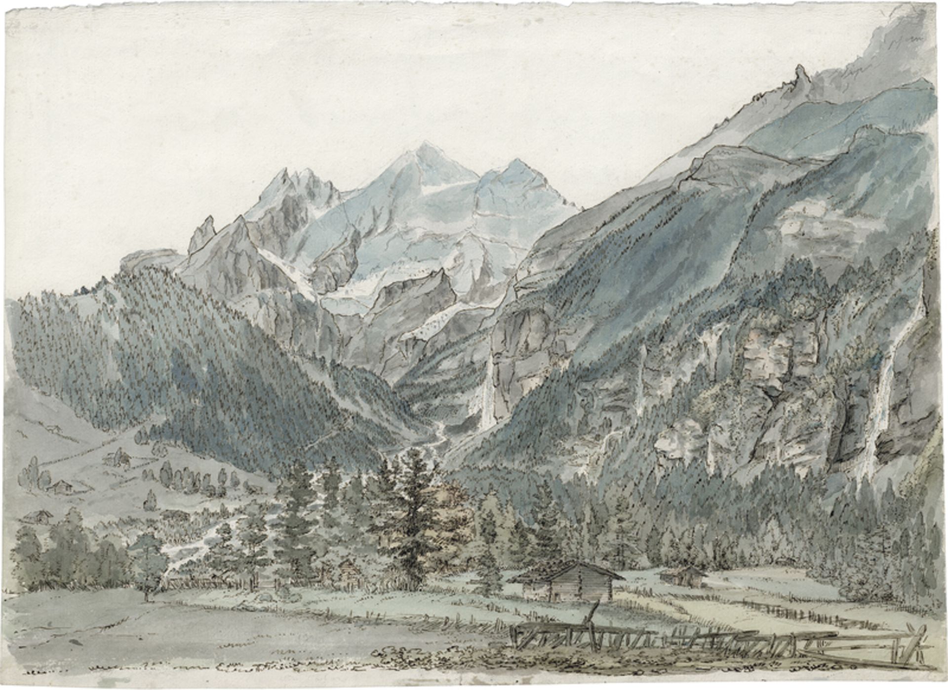 Loos, Friedrich - Umkreis: Alpenlandschaft mit Blick auf schneebedeckte Berggipfel