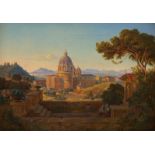 Monogrammist FV: Blick auf Rom mit dem Petersdom vom Garten der Villa Dor...