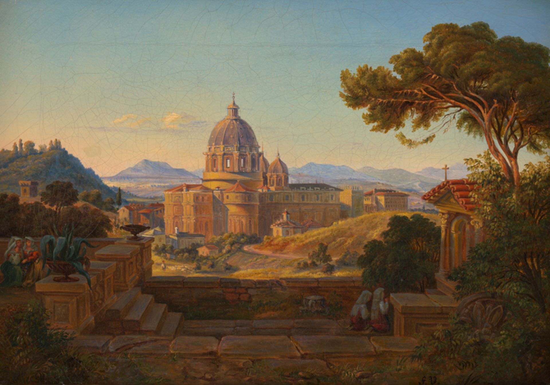 Monogrammist FV: Blick auf Rom mit dem Petersdom vom Garten der Villa Dor...
