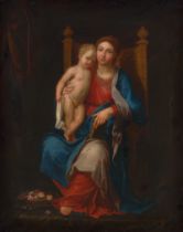 Französisch: 18. Jh. Maria mit dem Kind auf einem Thron sitzend und m...