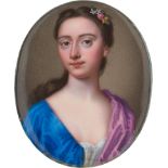 Zincke, Christian Friedrich: Miniatur Portrait einer jungen Frau in blauem Kleid mit ...