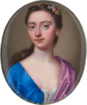 Zincke, Christian Friedrich: Miniatur Portrait einer jungen Frau in blauem Kleid mit ...