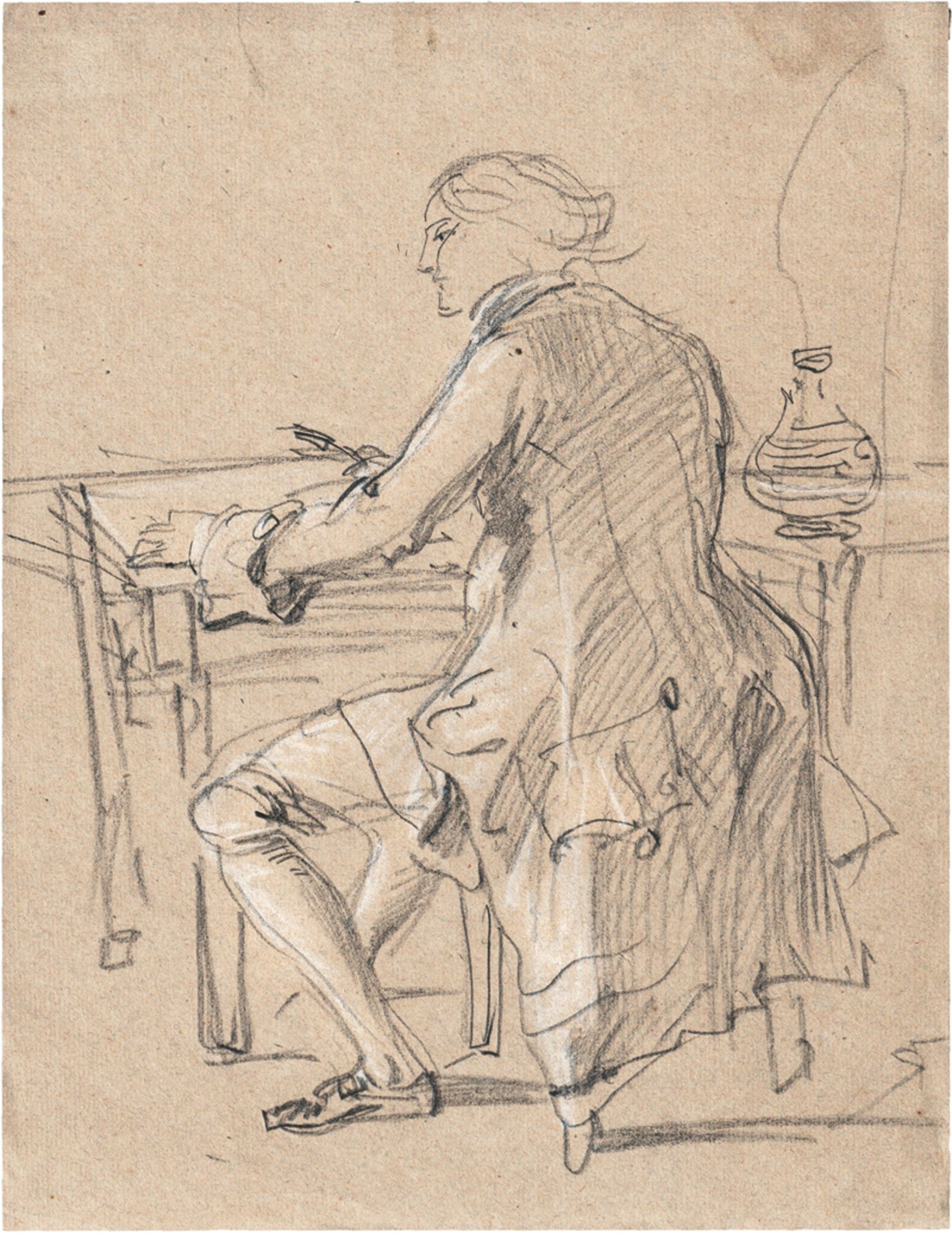 Boulanger, Louis - zugeschrieben: Junger Mann in Rückenansicht an einem Schreibtisch; Sitz... - Image 2 of 2