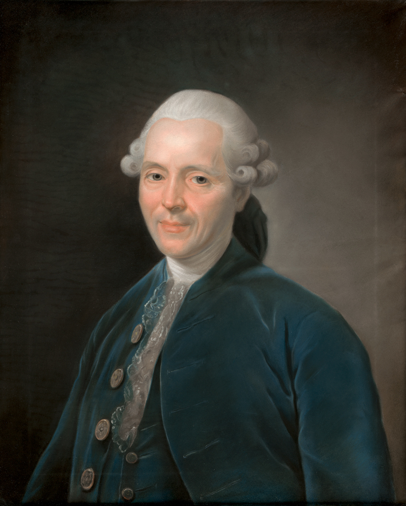 Deutsch: um 1780. Bildnis eines Mannes im blauen Samtmantel mit S...