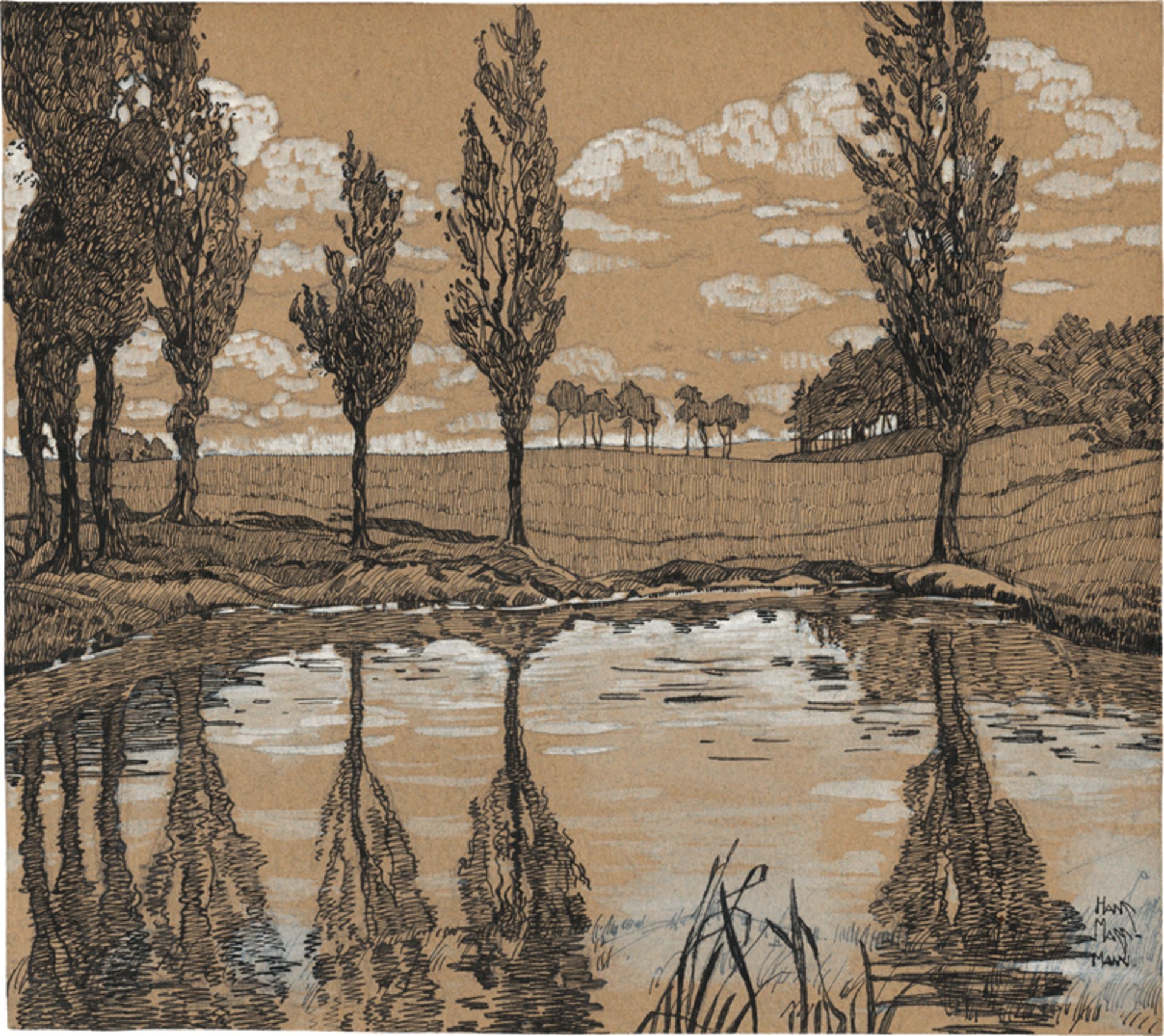 Massmann, Hans: Herbstliche Landschaft mit Pappeln an einem Weiher