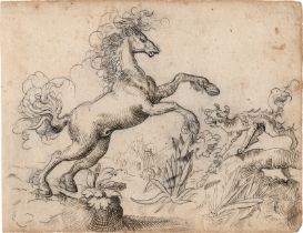 Deutsch: 16. Jh. Landschaft mit springendem Pferd