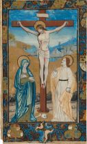 Buchmalerei: Kreuzigung mit Maria und Johannes