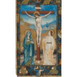Buchmalerei: Kreuzigung mit Maria und Johannes