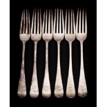 A set of six Victorian silver table forks, maker Charles Boynton II, London, 1899: crested, 429gms,